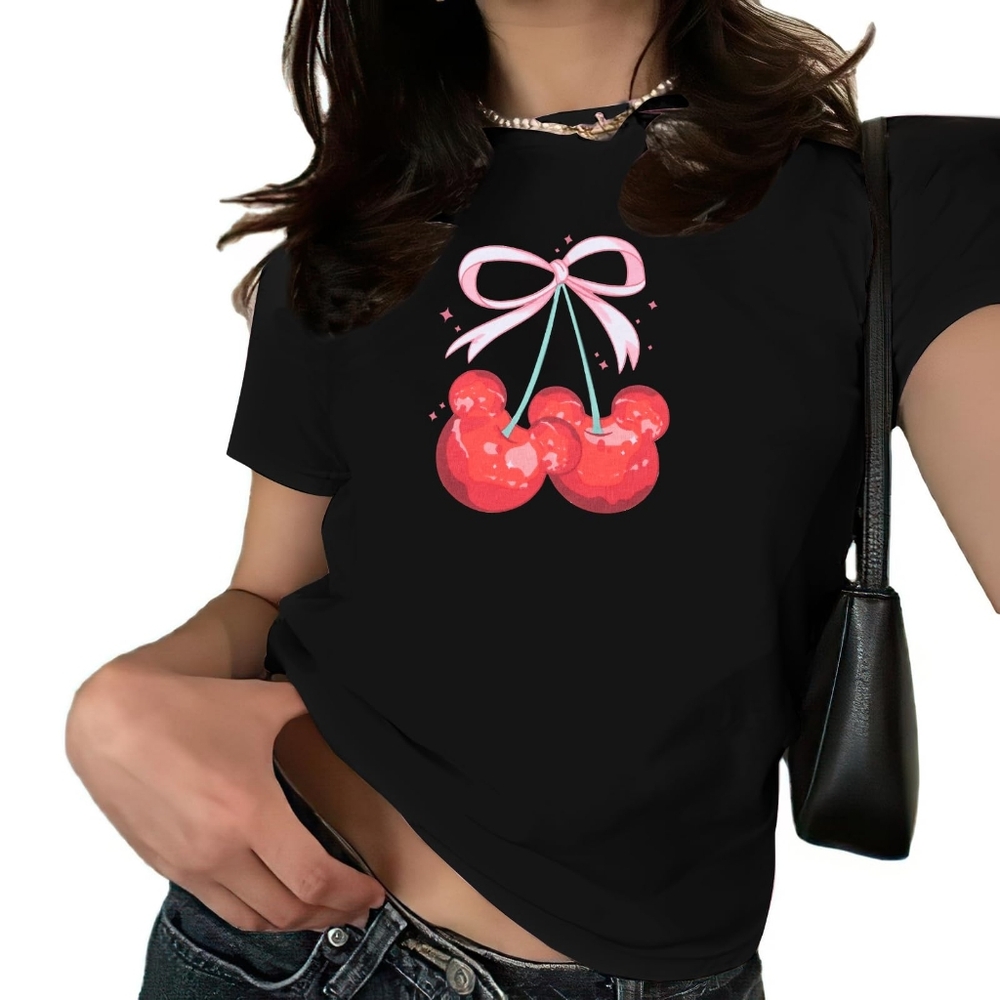 Pink Bow Cherries Coquette Top